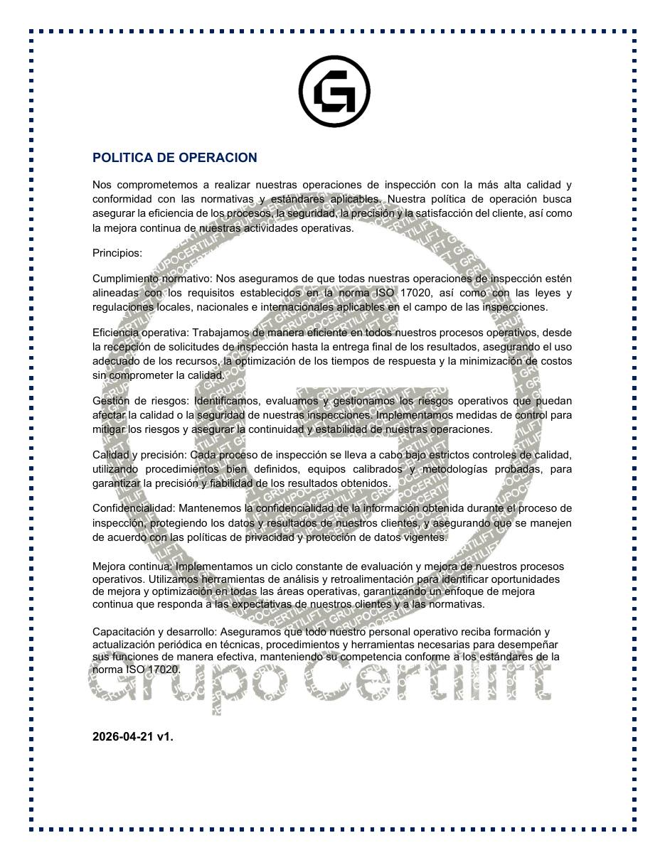 Política de Grupo Certilift, página 2 de 4